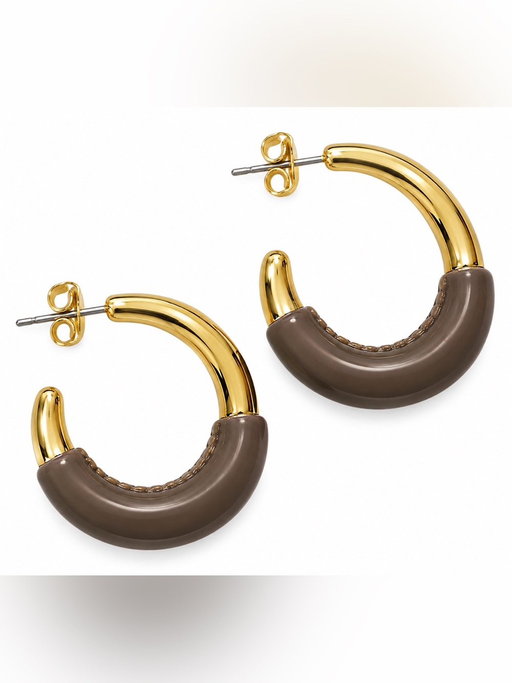 Brown & Gold Tone Chunky Hoop Earrings – Statement